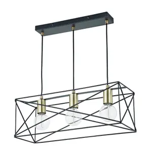 First Choice Lighting Set of 2 Geosphere Matt Black with Brushed Gold 3 Light Ceiling Lights