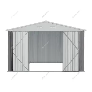 317.6cm W Grey Outdoor Garden Galvanized Steel Storage Shed with Sloped Roof Design, 10x12 ft