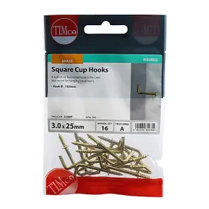 Timco - Cup Hooks - Square - Electro Brass (Size 25mm - 16 Pieces)