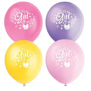 Unique Party Clothesline Its A Girl Latex Baby Shower Balloons (Pack of 12) Multicoloured (One Size)