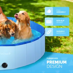 Furdreams Dog Paddling Pool - 60x20 cm, Foldable Dog Swimming Pool, Hard Plastic Dog Pool