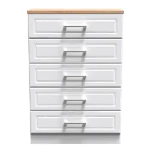 Kent Ready assembled Matt white light oak effect 5 Drawer Chest of drawers (H)1075mm (W)765mm (D)415mm