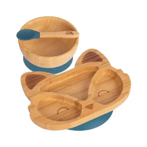 Tiny Dining 3pc Fox Bamboo Suction Dinner Set - Navy Blue