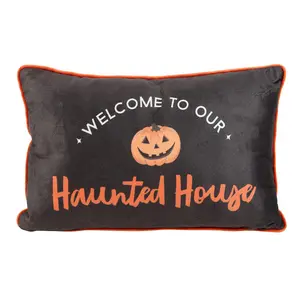 Something Different Haunted House Rectangular Filled Cushion Black/Orange (25cm x 3cm x 40cm)