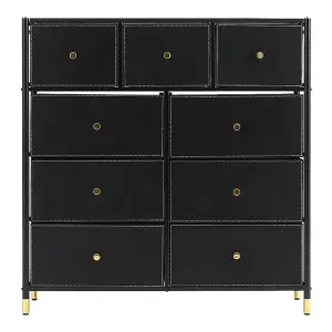 Black Plastic Storage Cabinet with 9 Drawers 103cm H