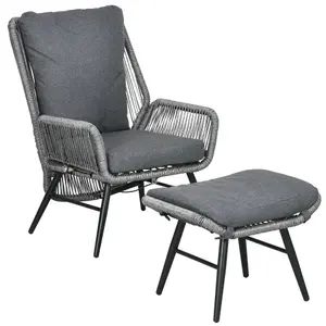 Outsunny Garden Rattan Leisure Chair Set w/ Adjustable Backrest, Outdoor Chair Set, Grey