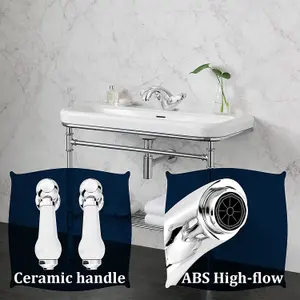 BATHWEST Traditional Victorian Bathroom Monobloc Basin Sink Mixer Taps  Twin Lever