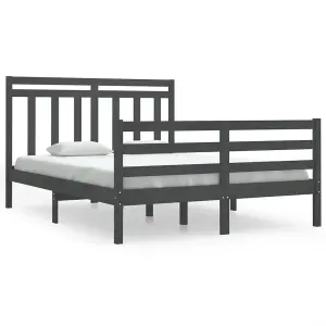 Berkfield Bed Frame Grey Solid Wood 135x190 cm 4FT6 Double