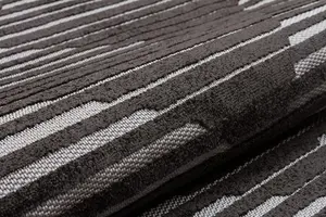 Black Outdoor Rug, Geometric Striped Stain-Resistant Rug For Patio Decks, 3mm Modern Outdoor Area Rug- 190cm X 290cm