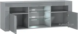 Furneo High Gloss & Matt Grey Living Room Set TV Stand Display Cabinets MilanoG White LED Lights