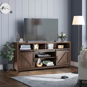 COSTWAY 150cm Sliding Barn Door TV Stand Farmhouse Flat Screen Console for TVs up to 65"