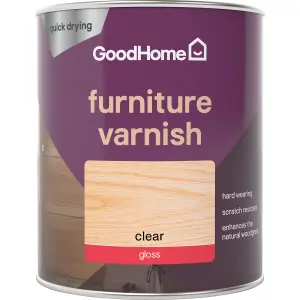 GoodHome Clear Gloss Multi-surface Furniture Wood varnish, 750ml