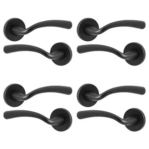 URBNLIVING 110mm Length 8 Pcs Winchester Metal & Black Rose Lever Latch Door Handles Set