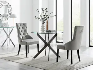 Furniturebox UK Novara 100cm Round Black Leg Dining Table & 2 Grey Belgravia Black Leg Chairs