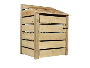 Slatted wooden log store with door and kindling shelf W-99cm, H-126cm, D-88cm - natural (light green) finish