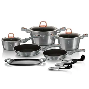 BERLINGER HAUS 12 Pc Cookware Set With Grill No Stick Pots Pans Induction Tools