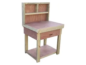 Wooden Eucalyptus hardwood top workbench, tool cabinet with drawer (V.1) (H-90cm, D-70cm, L-90cm) with back