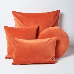 Homescapes Burnt Orange Velvet Cushion, 40 cm Round