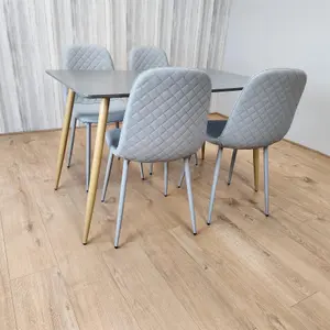 Dining Table Set of 4 Wooden Grey Table with 4 Grey Gem Patterend Chairs