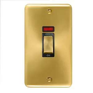 Curved Satin / Brushed Brass 2 Gang Ingot Size 45A Switch With Neon - Black Trim - SE Home