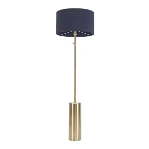 ValueLights Lexy Antique Brass Rotary Dimmer Switch Floor Lamp with Navy Blue Drum Shade