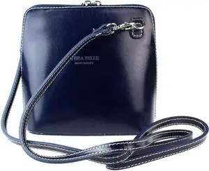 Women's Genuine Italian Real Leather Small Mini Classic Cross Body Bag Or Messenger Bag (Navy)