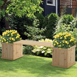 Outsunny Wooden Garden Planter & Bench Combination Garden Raised Bed Natural