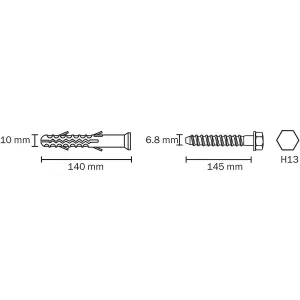 Diall Hex Grey Multi-purpose screw & wall plug (Dia)10mm (L)140mm, Pack of 6