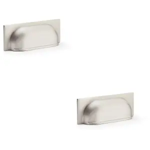 2 PACK - Backplate Cup Handle - Satin Nickel 96mm Centres Solid Brass Shaker Drawer Pull