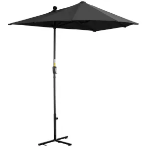 Outsunny 2m Half Parasol Market Umbrella Garden Balcony Parasol with Crank Handle, Cross Base, Double-Sided Canopy, Black