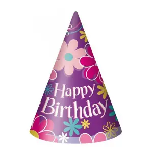 Unique Party Paper Flowers Birthday Party Hats (Pack of 8) Multicoloured (One Size)