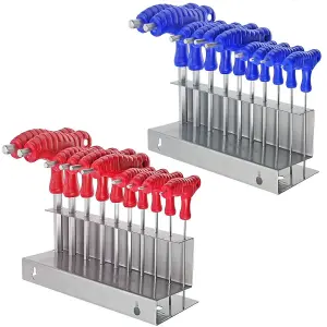 SPARES2GO 20 Piece T Handle Imperial SAE + Metric Hex Allen Key CR-V Screwdriver Set + Stand