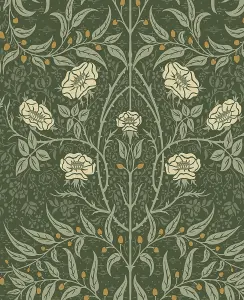 Stenciled Floral Vintage Prepasted Wallpaper