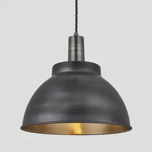 Industville Sleek Dome Pendant, 13 Inch, Pewter & Brass, Pewter Holder