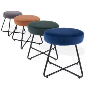 Turio Deep blue Velvet effect Padded Stool