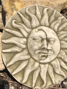 Sun + Moon Stone Hanging Plaque Mediterranean Outdoor Statue Garden Ornament