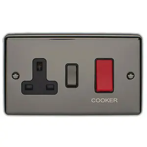 2 PACK 45A DP Oven Switch & Neon Appliance Light BLACK NICKEL & Black Trim