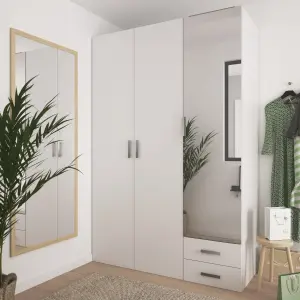 GoodHome Atomia Freestanding Matt white Chipboard Mirrored Triple 2 drawer Wardrobe (H)2250mm (W)1000mm (D)580mm