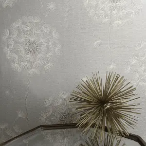 Holden Décor Opus Allora Grey Metallic effect Dandelion Embossed Wallpaper Sample