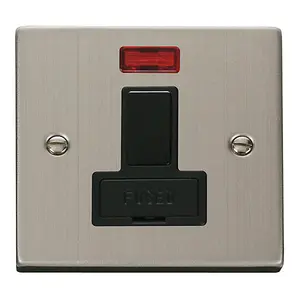 Stainless Steel 13A Fused Connection Unit Switched With Neon - Black Trim - SE Home