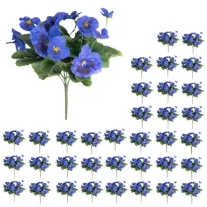 Blooming Artificial - 28cm / 1ft Blue Artificial Pansy Bush Multi-Pack