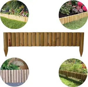 AAMEN 1M Wooden Log Roll Border Fixed Picket Border Fence