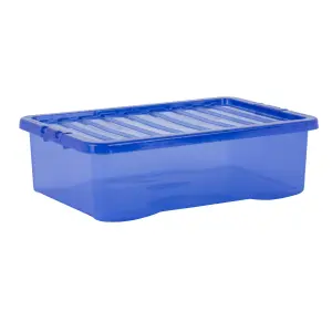 Wham Crystal 5x 32L Plastic Storage Boxes with Lids. Medium Size, Strong . Made in the UK Tint Spectrum Blue