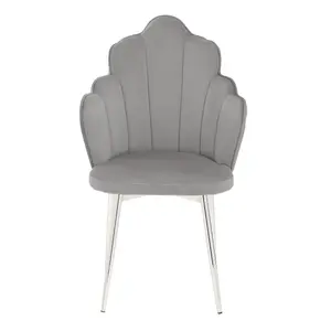 Interiors by Premier Grey Velvet Dining Chair, Backrest Grey Accent Chair with Chrome Legs