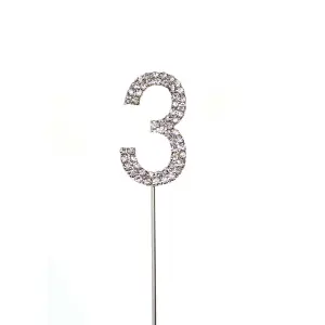 Silver 3 Sparkley Diamond Cake Topper Number 3 for Birthday Anniversary