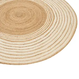 Round Jute Area Rug 140 cm Beige and White MELEKLI