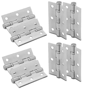 XFORT 3 Inch (75mm) Satin Chrome Ball Bearing Hinges, Steel Door Hinge for Wooden Doors (4 Pairs)