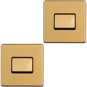 2 PACK SCREWLESS 6A Extractor Fan Isolator Switch SATIN BRASS 3 Pole Shower