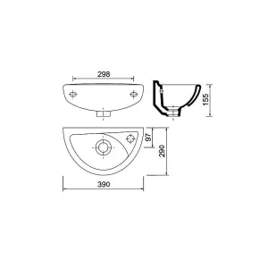 Compact Wall Hung Bathroom Basin Sink with Matt Black Tap, Waste & Bottle Trap