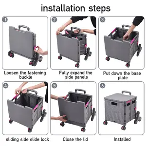 Outdoor Grey Collapsible Rolling Protable Crate with Adjustable Handle